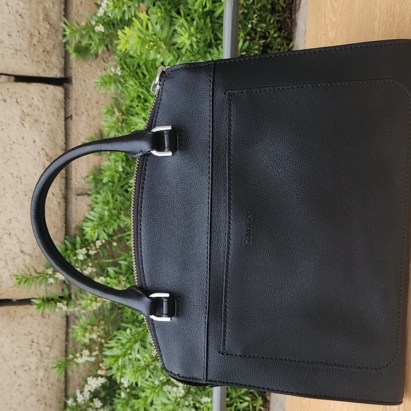 Calvin Klein Lock Black Leather Satchel - Picture 4 of 16